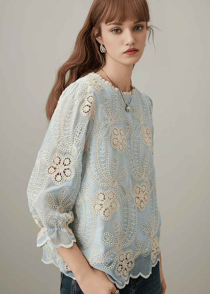 FLORAL CROCHET LACE BLOUSE - Vera Lumina