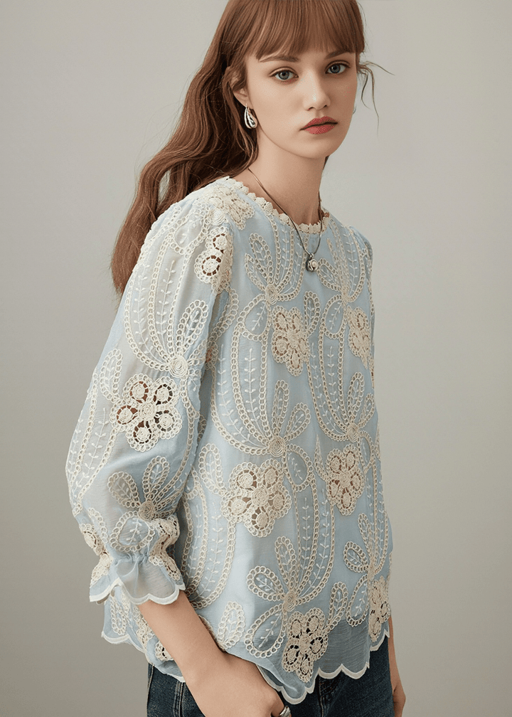 FLORAL CROCHET LACE BLOUSE - Vera Lumina
