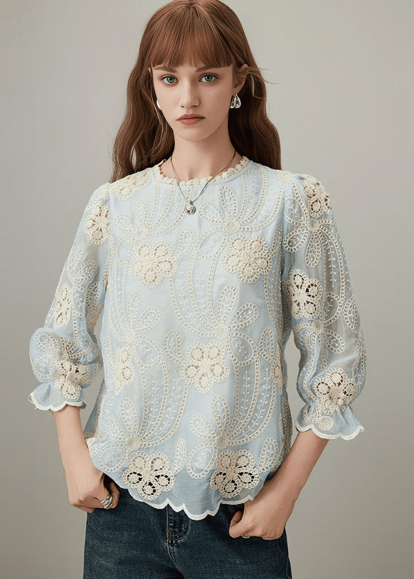FLORAL CROCHET LACE BLOUSE - Vera Lumina