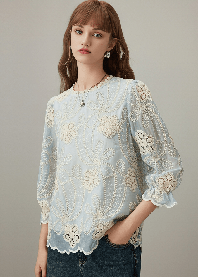 FLORAL CROCHET LACE BLOUSE - Vera Lumina