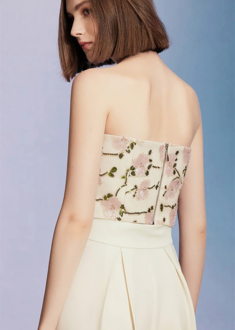 floral embroidered bandeau & cropped pant - Vera Lumina