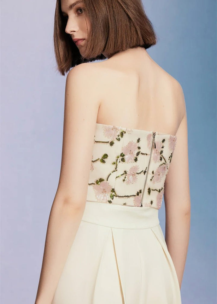 floral embroidered bandeau & cropped pant - Vera Lumina
