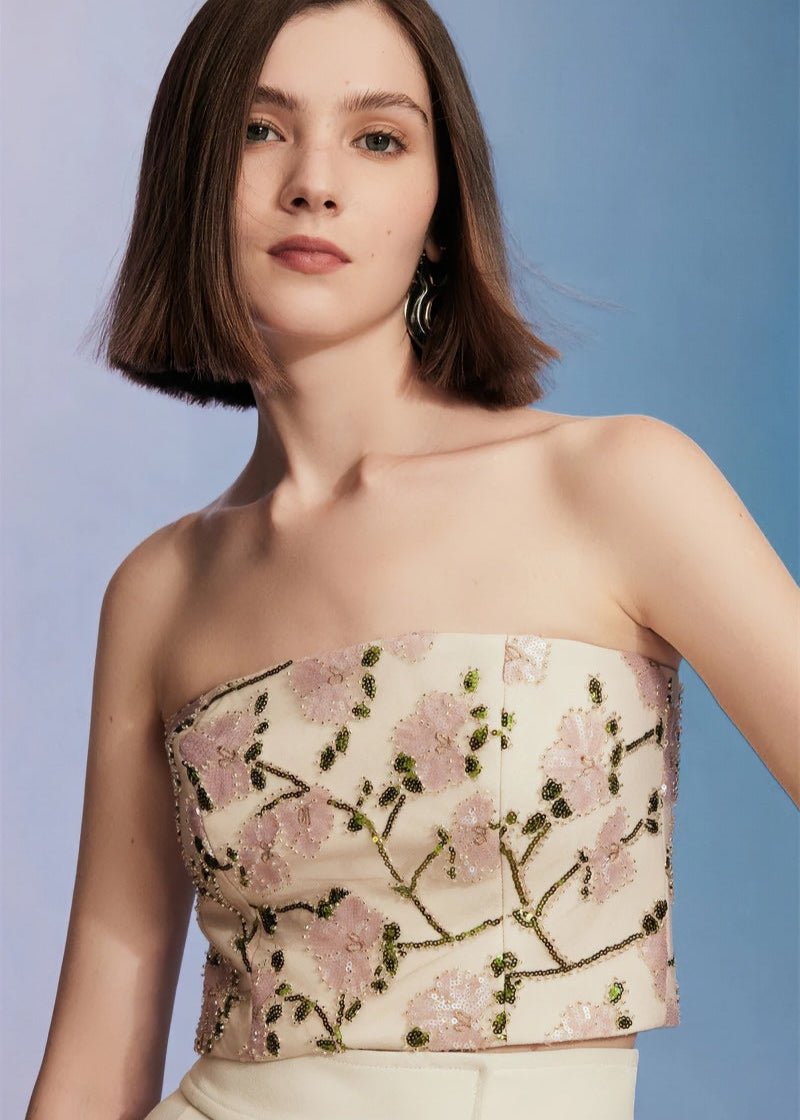floral embroidered bandeau & cropped pant - Vera Lumina