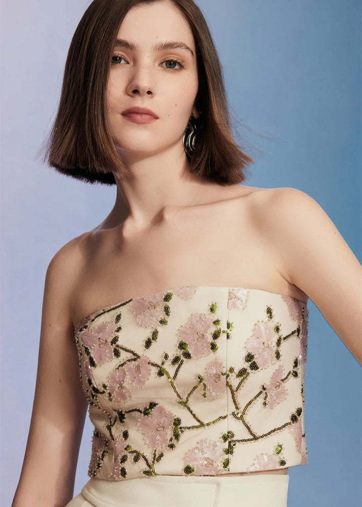 floral embroidered bandeau & cropped pant - Vera Lumina