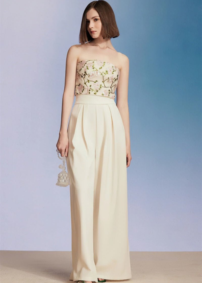 floral embroidered bandeau & cropped pant - Vera Lumina