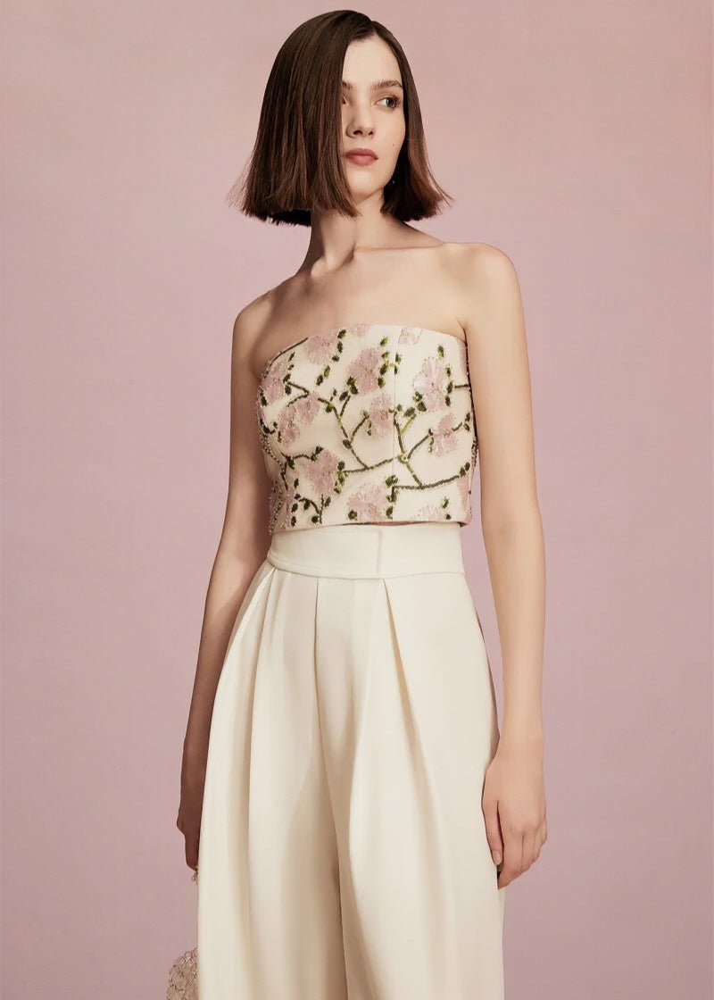 floral embroidered bandeau & cropped pant - Vera Lumina