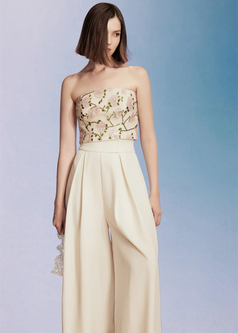 floral embroidered bandeau & cropped pant - Vera Lumina