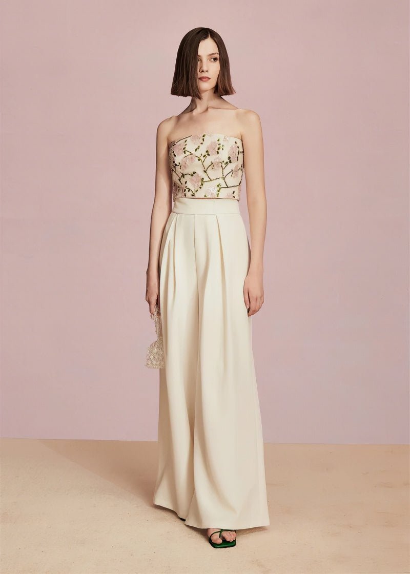 floral embroidered bandeau & cropped pant - Vera Lumina