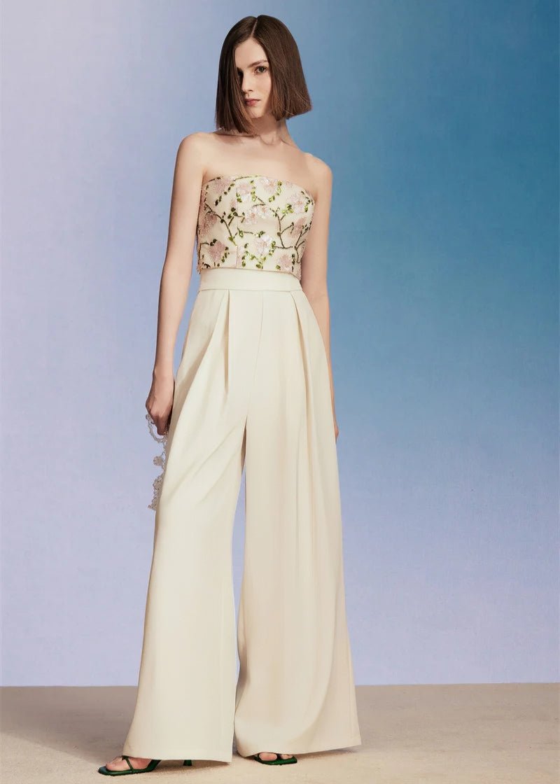 floral embroidered bandeau & cropped pant - Vera Lumina