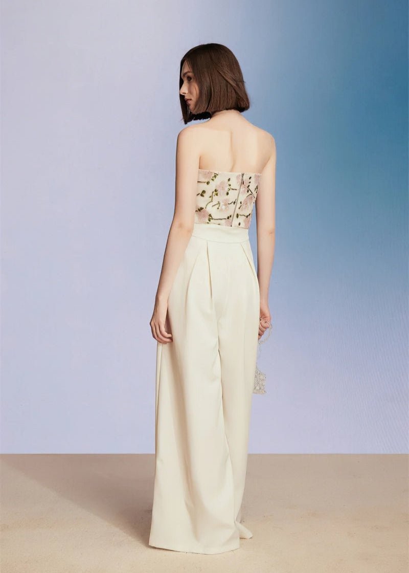 floral embroidered bandeau & cropped pant - Vera Lumina