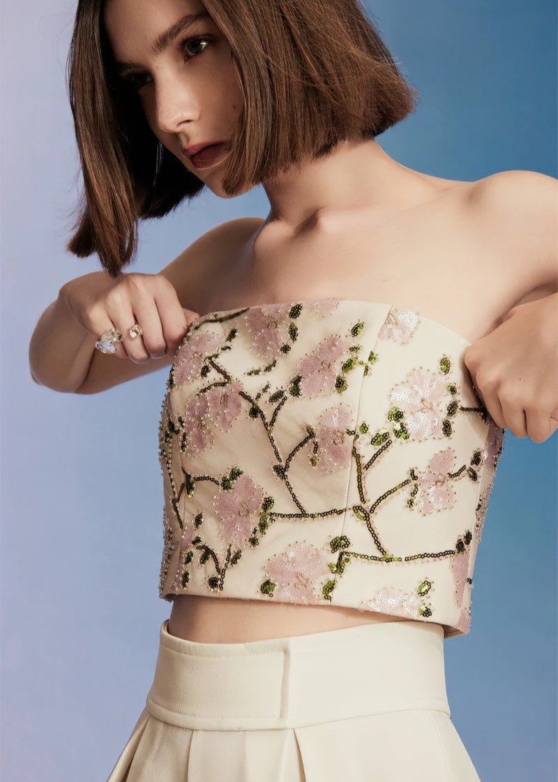 floral embroidered bandeau & cropped pant - Vera Lumina