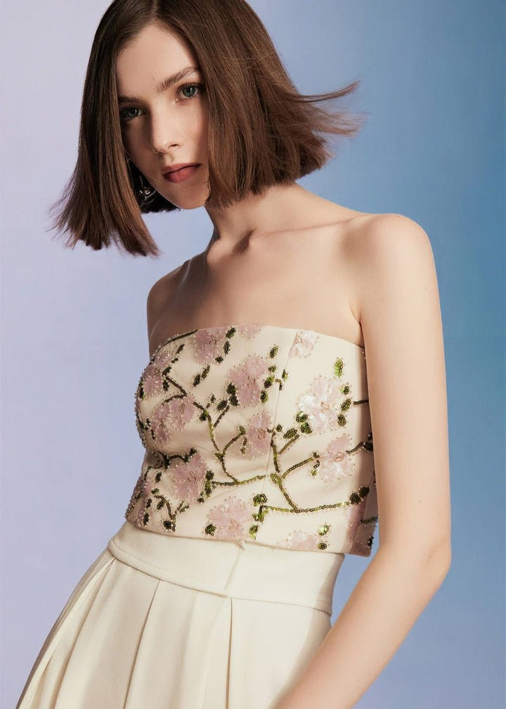 floral embroidered bandeau & cropped pant - Vera Lumina