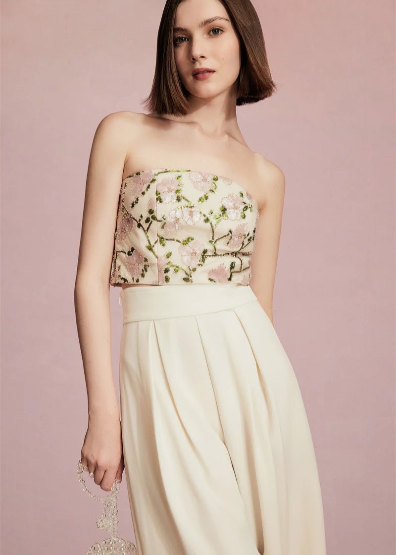 floral embroidered bandeau & cropped pant - Vera Lumina
