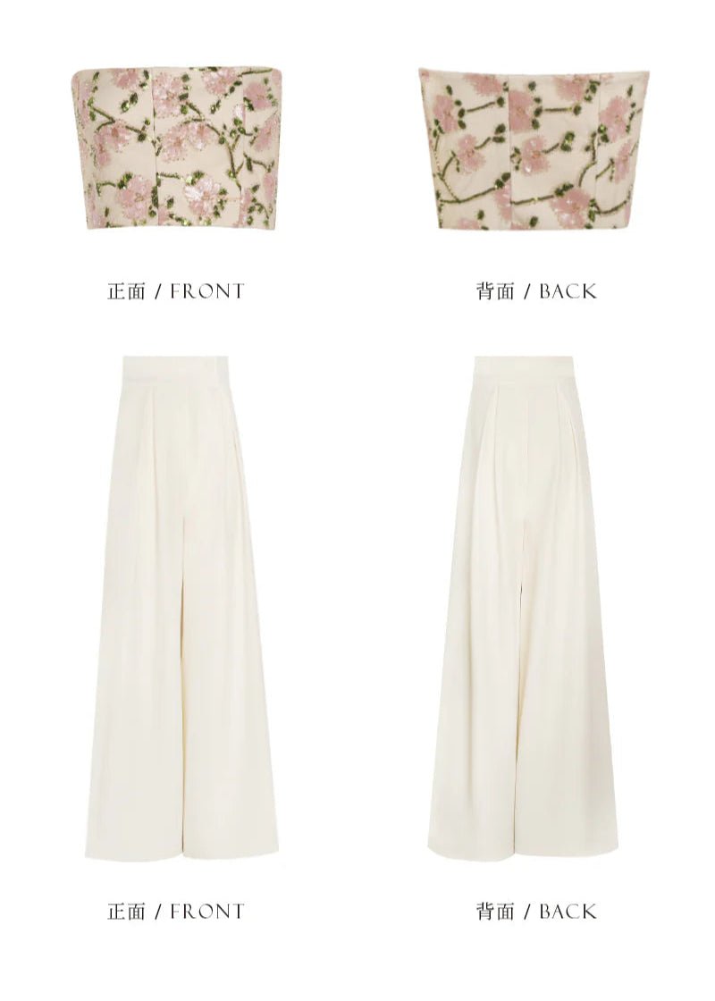 floral embroidered bandeau & cropped pant - Vera Lumina