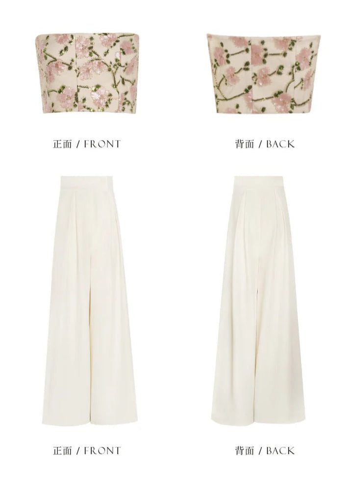 floral embroidered bandeau & cropped pant - Vera Lumina