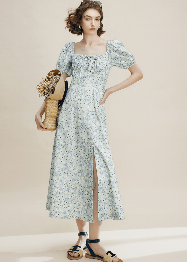 FLORAL SMOCKED SQUARE NECK DRESS - Vera Lumina