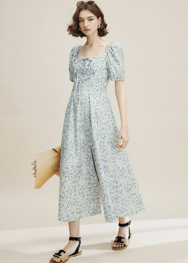 FLORAL SMOCKED SQUARE NECK DRESS - Vera Lumina