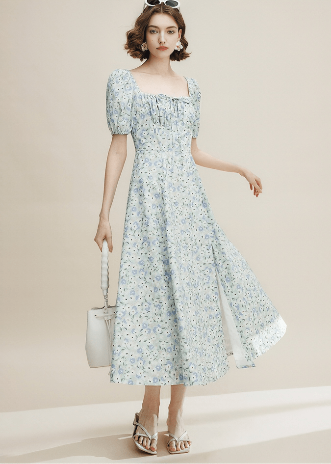 FLORAL SMOCKED SQUARE NECK DRESS - Vera Lumina