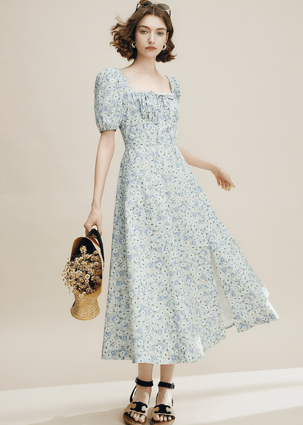 FLORAL SMOCKED SQUARE NECK DRESS - Vera Lumina