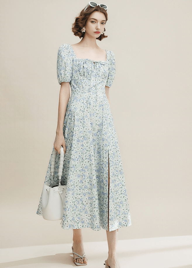 FLORAL SMOCKED SQUARE NECK DRESS - Vera Lumina
