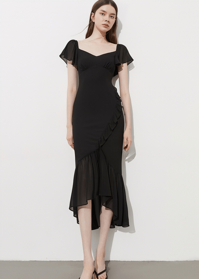 FLUTTER SLEEVE RUFFLE MERMAID DRESS - Vera Lumina