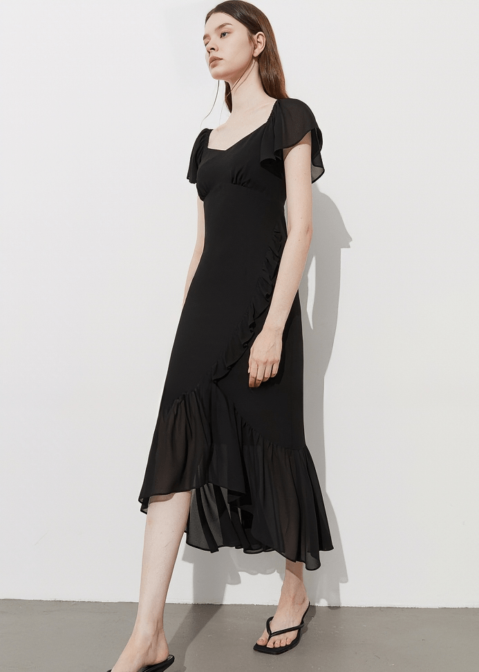 FLUTTER SLEEVE RUFFLE MERMAID DRESS - Vera Lumina