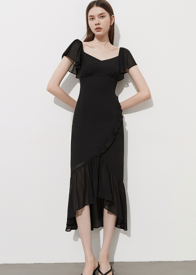 FLUTTER SLEEVE RUFFLE MERMAID DRESS - Vera Lumina