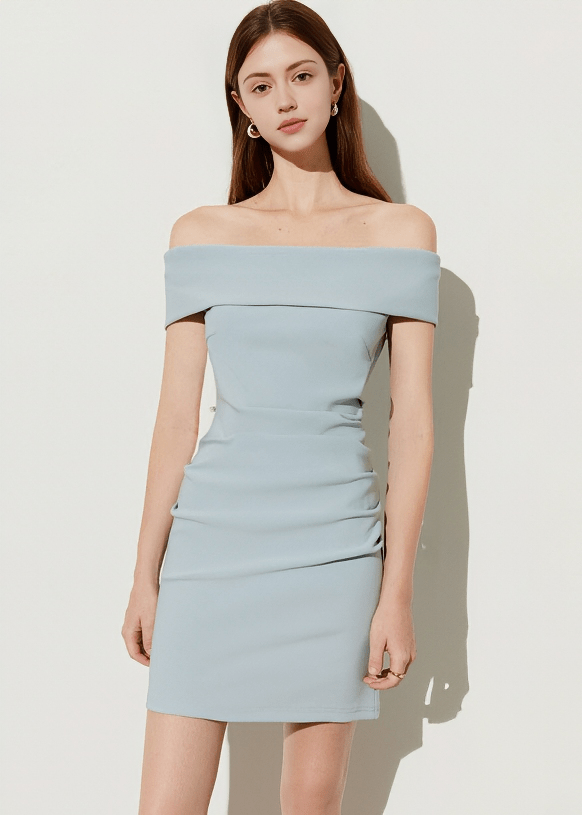 FOLD OVER OFF SHOULDER DRESS - Vera Lumina
