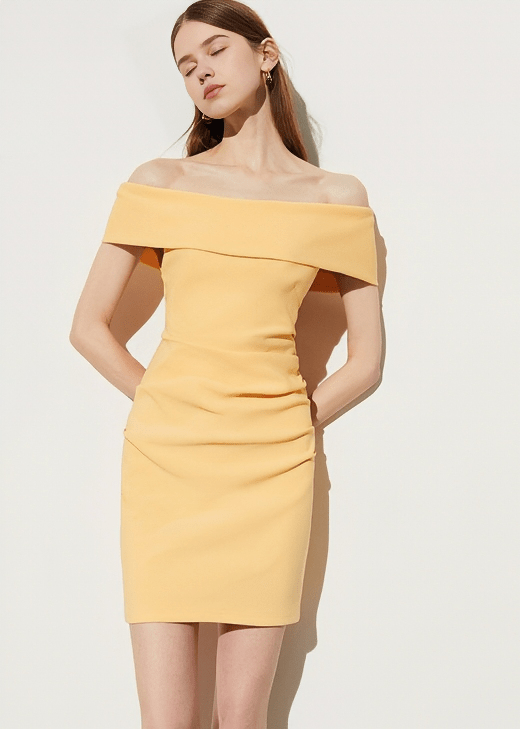 FOLD OVER OFF SHOULDER DRESS - Vera Lumina