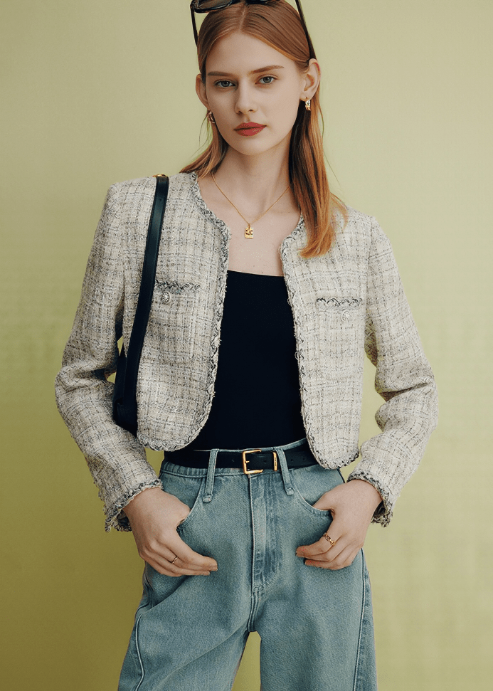 FRAYED EDGE CROPPED BLAZER - Vera Lumina