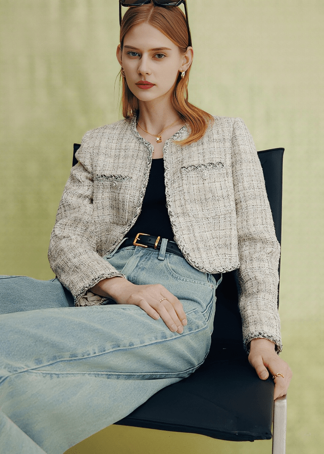 FRAYED EDGE CROPPED BLAZER - Vera Lumina