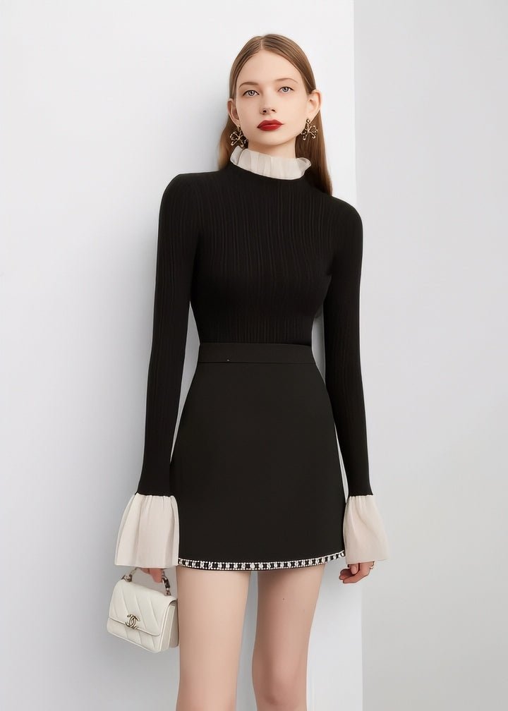 Frilled Ribbed Turtleneck Knit - Vera Lumina