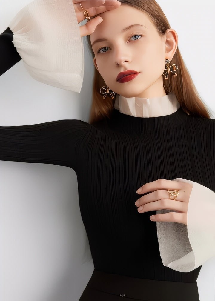 Frilled Ribbed Turtleneck Knit - Vera Lumina