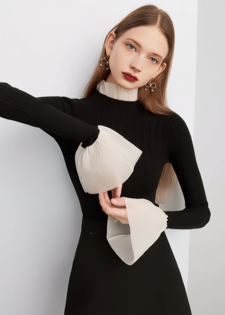 Frilled Ribbed Turtleneck Knit - Vera Lumina