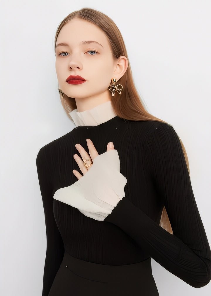 Frilled Ribbed Turtleneck Knit - Vera Lumina
