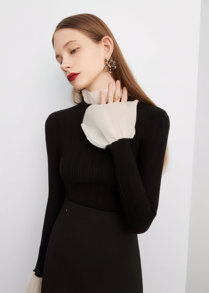 Frilled Ribbed Turtleneck Knit - Vera Lumina