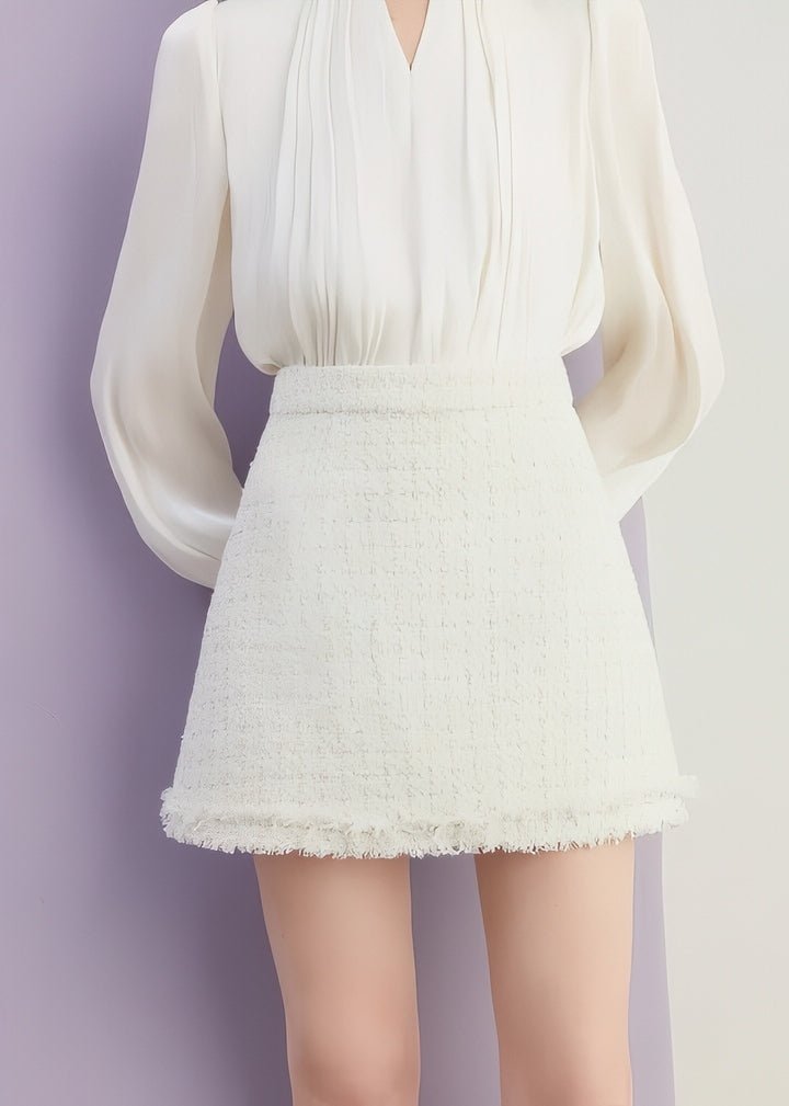 Fringed Tweed Mini Skirt - Vera Lumina