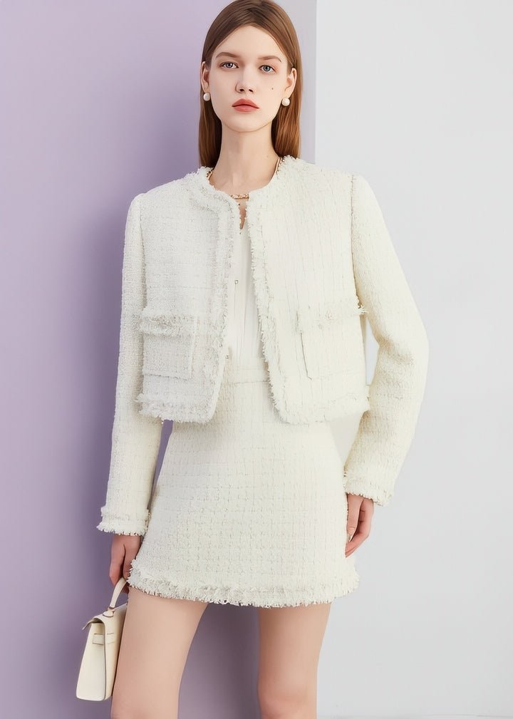 Fringed Tweed Mini Skirt - Vera Lumina