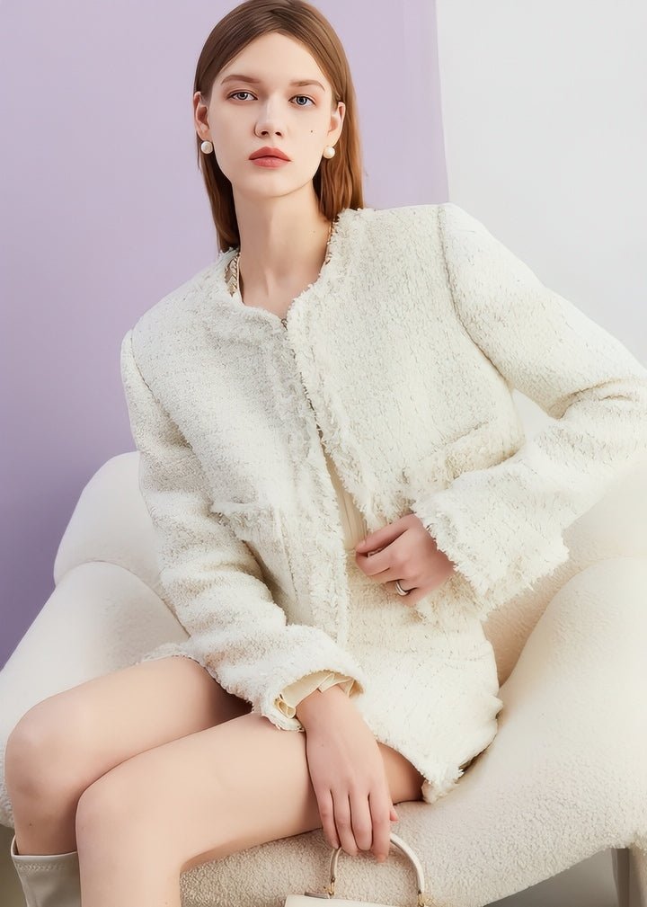 Fringed Tweed Mini Skirt - Vera Lumina