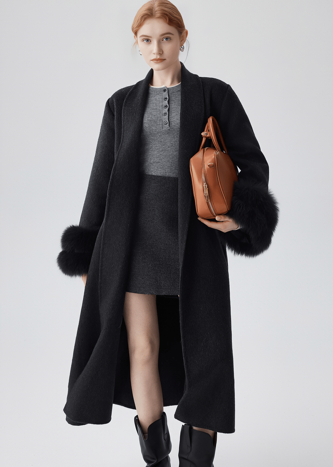FUR CUFF ROBE COAT - Vera Lumina