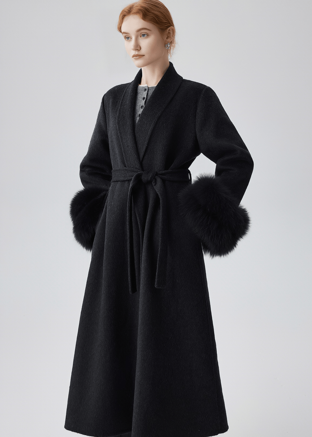 FUR CUFF ROBE COAT - Vera Lumina