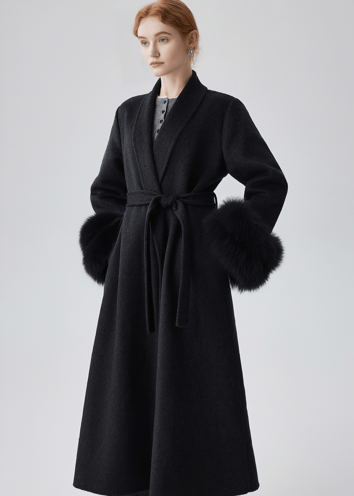 FUR CUFF ROBE COAT - Vera Lumina