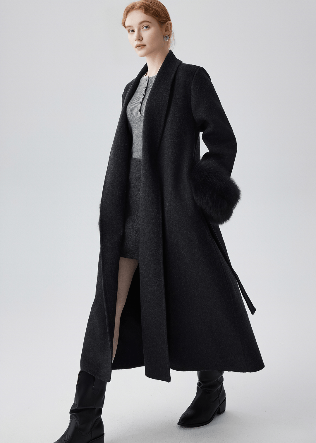 FUR CUFF ROBE COAT - Vera Lumina