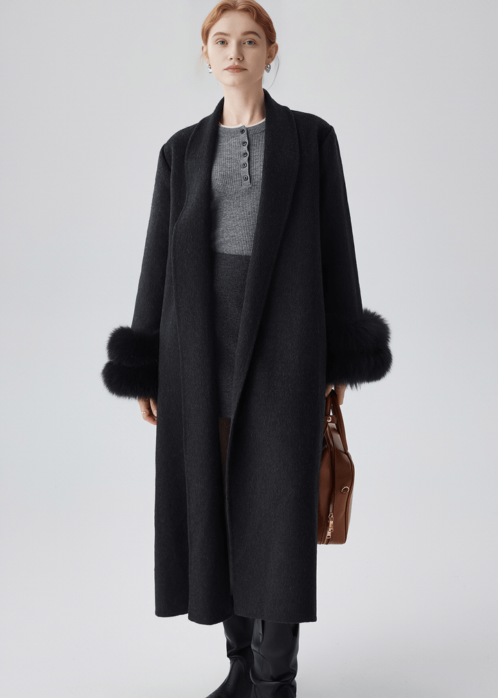 FUR CUFF ROBE COAT - Vera Lumina