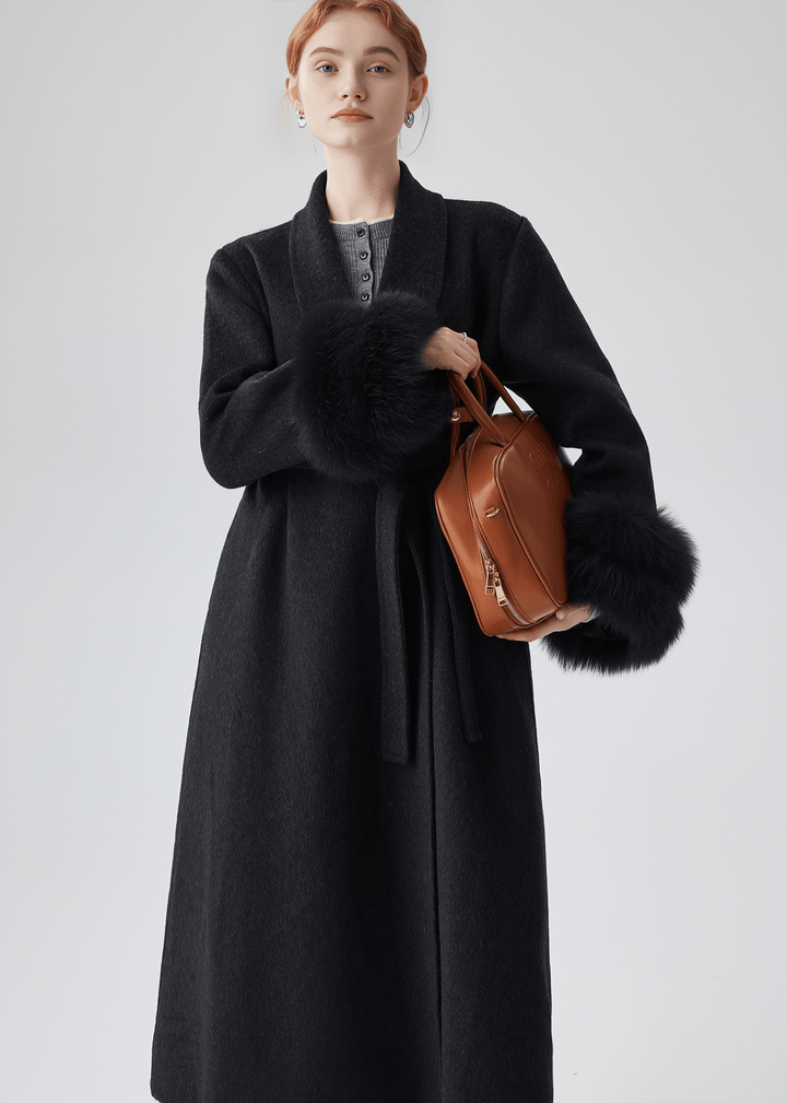 FUR CUFF ROBE COAT - Vera Lumina