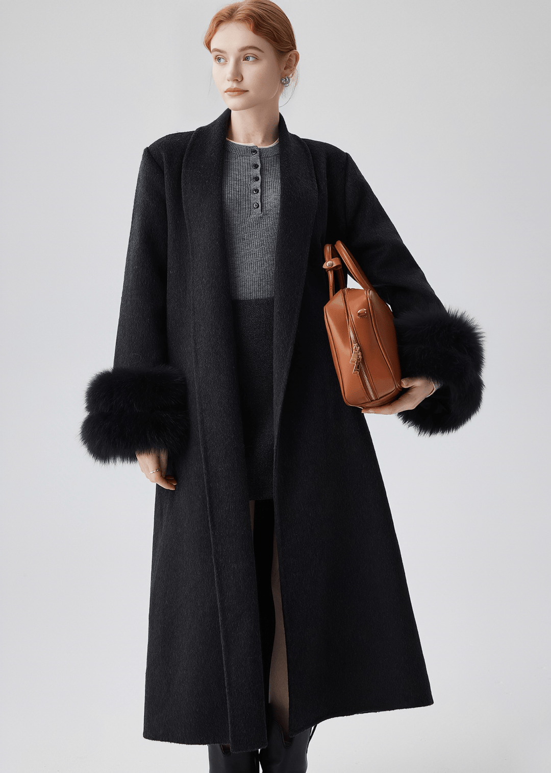 FUR CUFF ROBE COAT - Vera Lumina