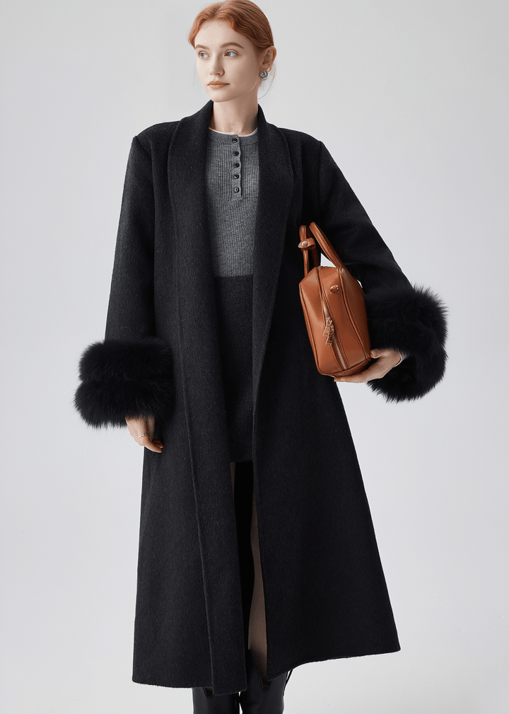 FUR CUFF ROBE COAT - Vera Lumina