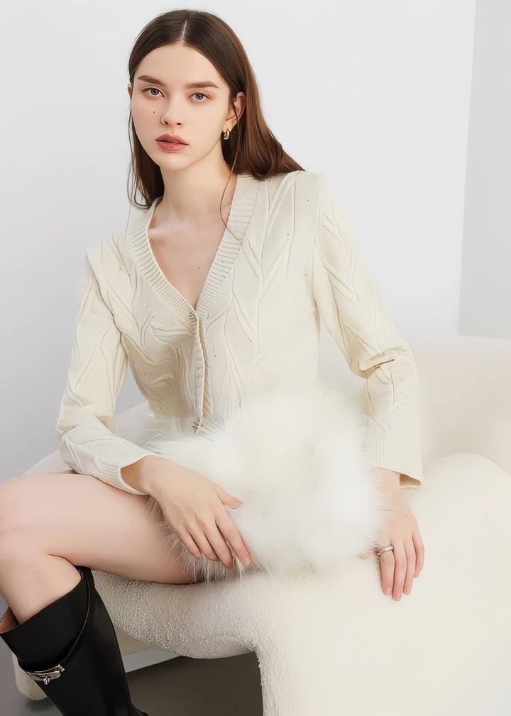 Fur - Trimmed Cable Knit Cardigan - Vera Lumina