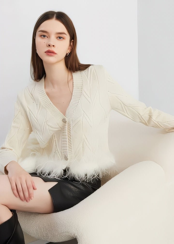 Fur - Trimmed Cable Knit Cardigan - Vera Lumina