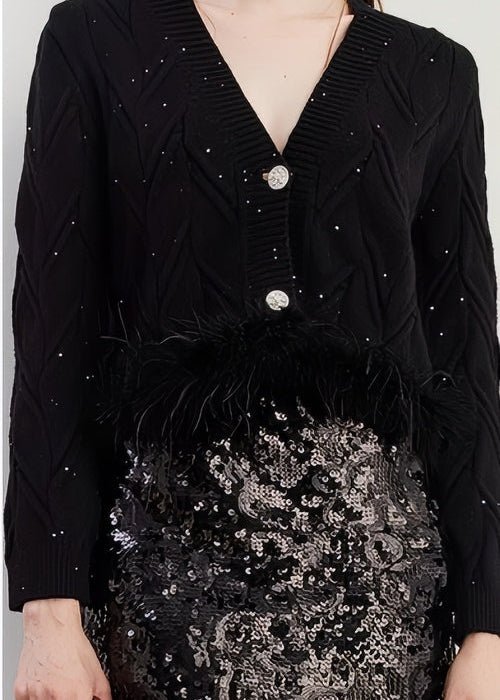 Fur - Trimmed Cable Knit Cardigan - Vera Lumina